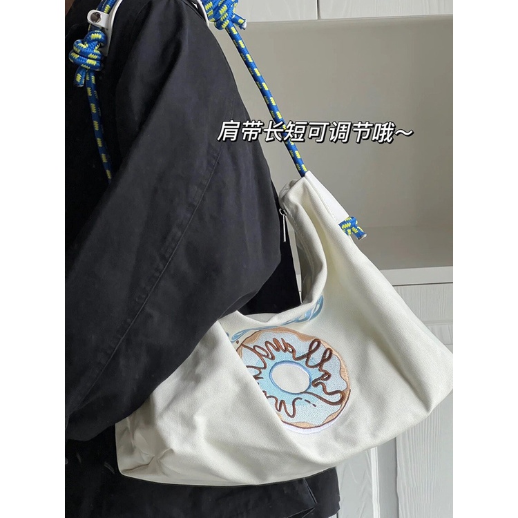 Túi Tote Vải Canvas Cỡ Lớn Thêu Họa Tiết Dễ Thương Phong Cách Nhật Bản Cho Nữ