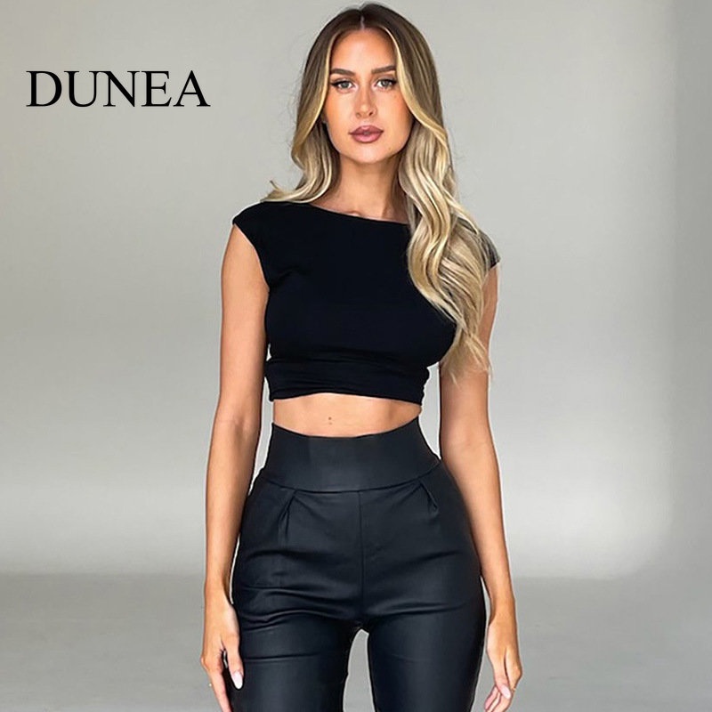 DUNEA Bộ 2 Món Áo Croptop + Áo Thun Dáng Ôm Thời Trang Xinh Xắn Cho Nữ