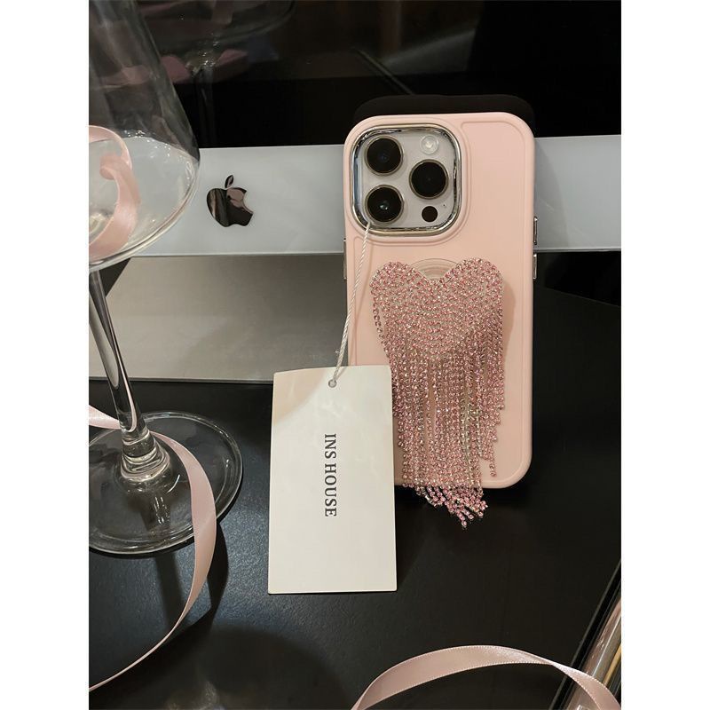 Ốp Điện Thoại Màu Hồng Họa Tiết Trái Tim Xinh Xắn Kèm Giá Đỡ Cho Iphone 14promax 13 11 14pro 13pro 14