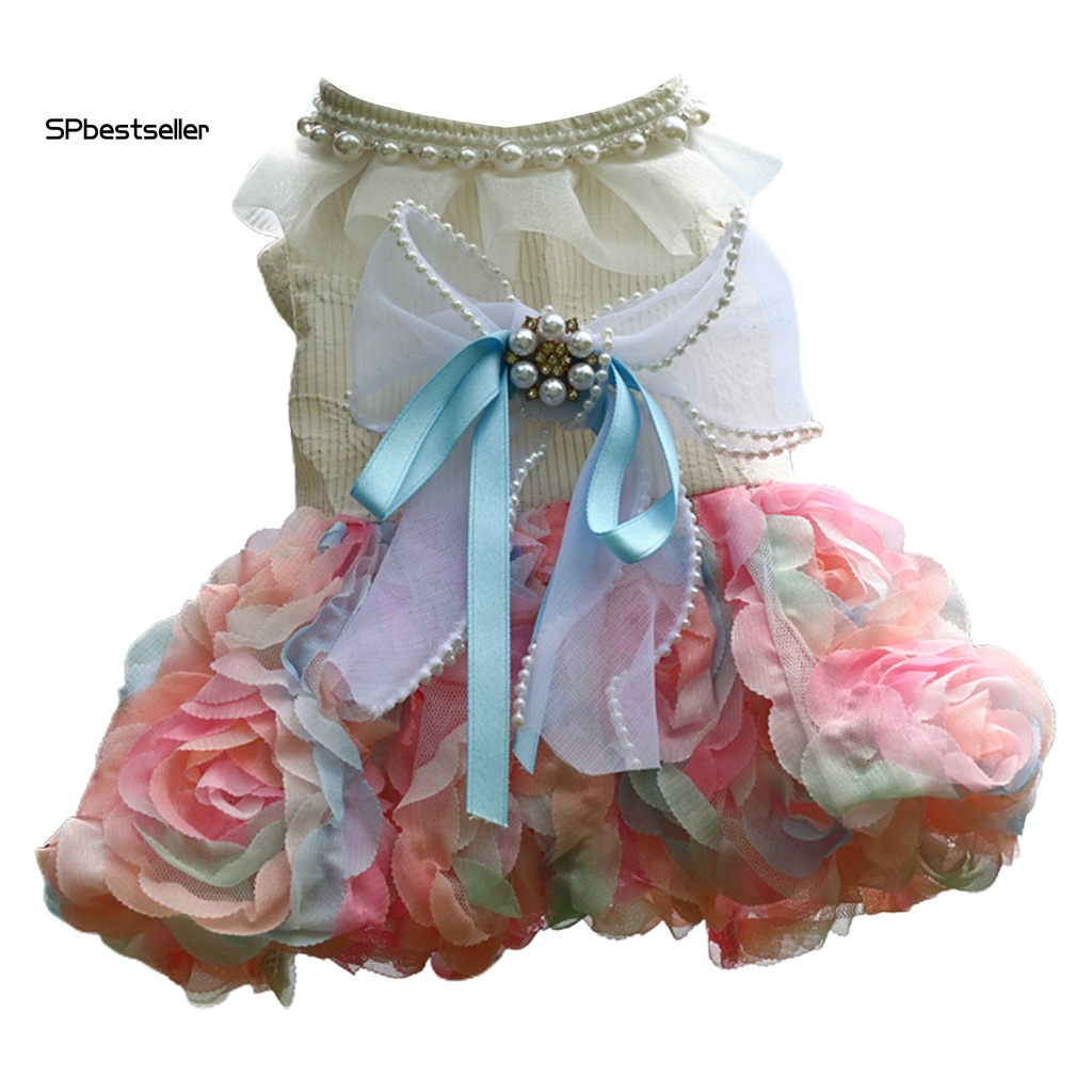 Đầm Đính Nơ Phối Ren Ngọc Trai Giả Thời Trang Xuân Hè Xinh Xắn Cho Thú Cưng