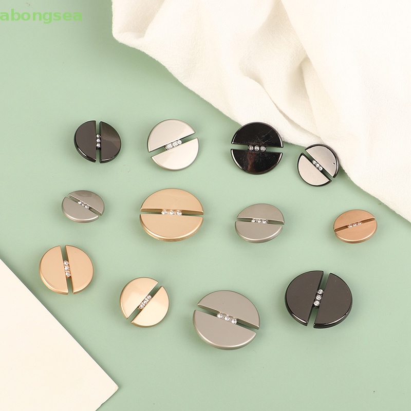 Set 5 Nút Tròn 20mm / 23mm / 25mm / 30mm Bằng Kim Loại Đính Đá Giả Thời Trang