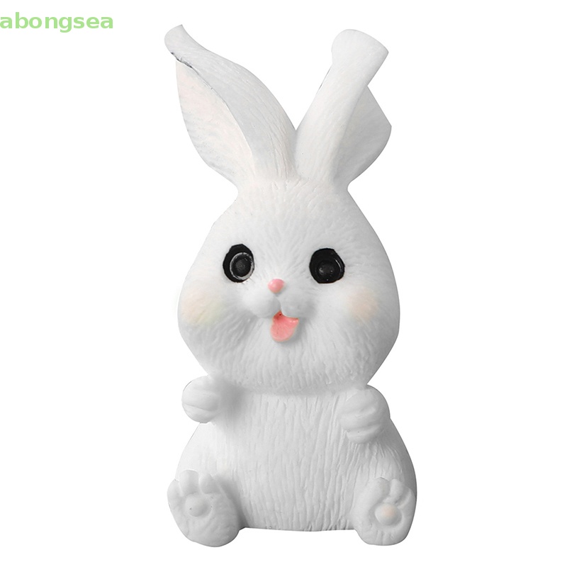 Abongsea Tượng Thỏ Trắng Hoạt Hình Bằng Nhựa Resin Trang Trí Tiểu Cảnh Sân Vườn