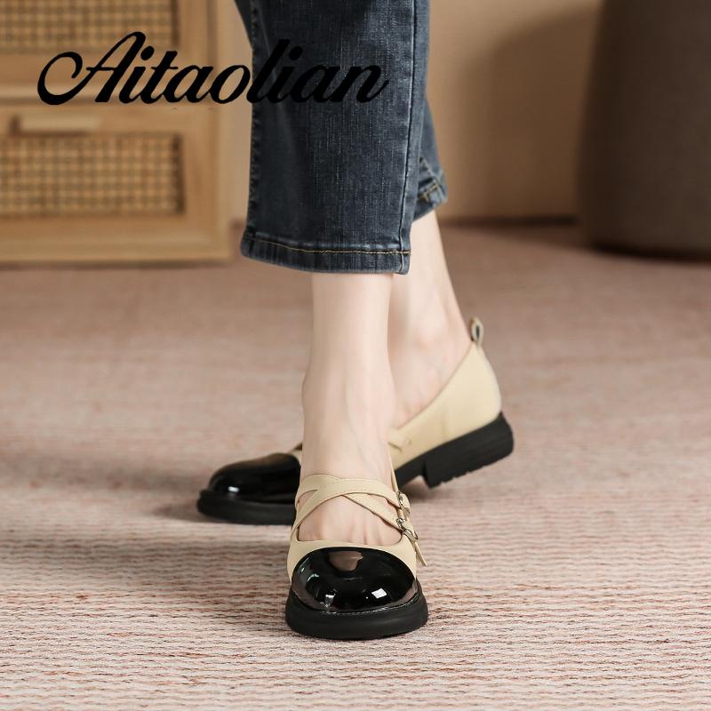 Giày Da Mũi Tròn 3cm Phong Cách lolita Đơn Giản Cho Nữ