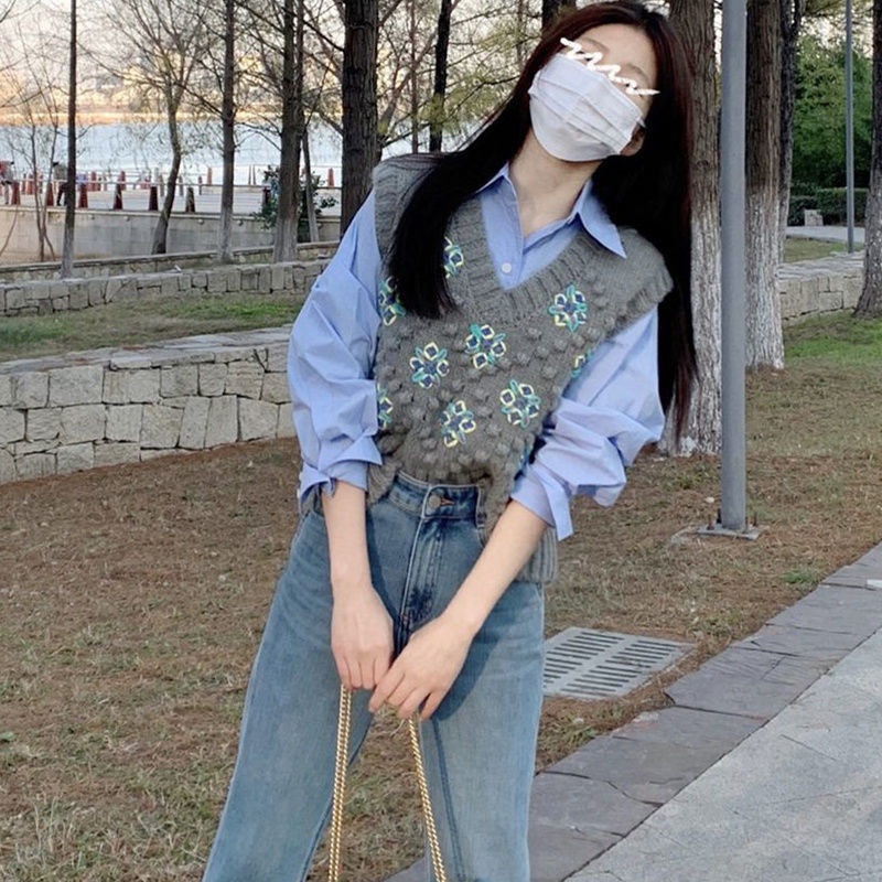 Áo Dệt Kim Sát Nách Dáng Rộng Kiểu Vintage Hàn Quốc Cá Tính Cho Nữ