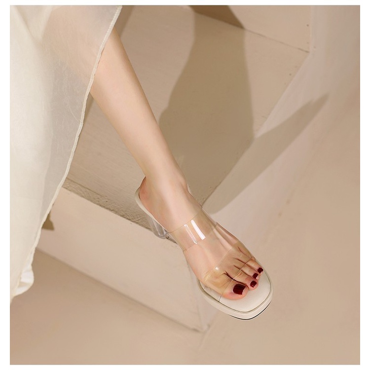 Duoya Tóc Thẳng ~ [Hàng Có Sẵn] Sandal Cao Gót Pha Lê Trong Suốt Đế Dày Thoải Mái Có Dây Đeo Một Đường May Cho Nữ