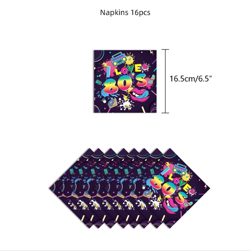 Bộ 65 Đĩa Khăn Ăn Và Khăn Ăn Bằng Nhựa + Giấy Cạc Tông 80S Tương Thích Với Năm 1980S Hip Hop Trang Trí Tiệc Tùng Serves 8
