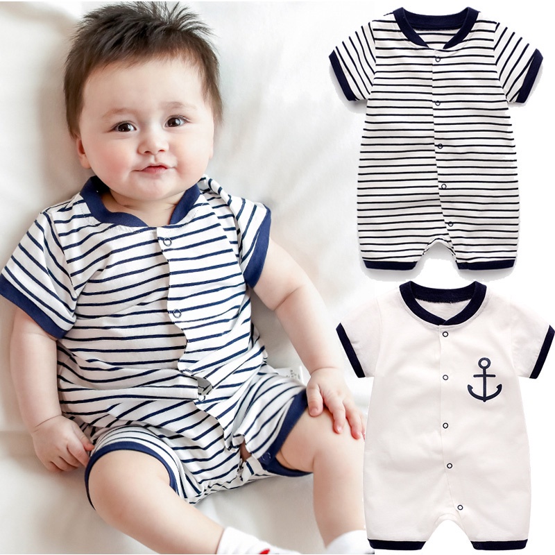 Bộ Áo Liền Quần Tay Ngắn Họa Tiết Sọc Thanh Lịch Dành Cho Bé Trai