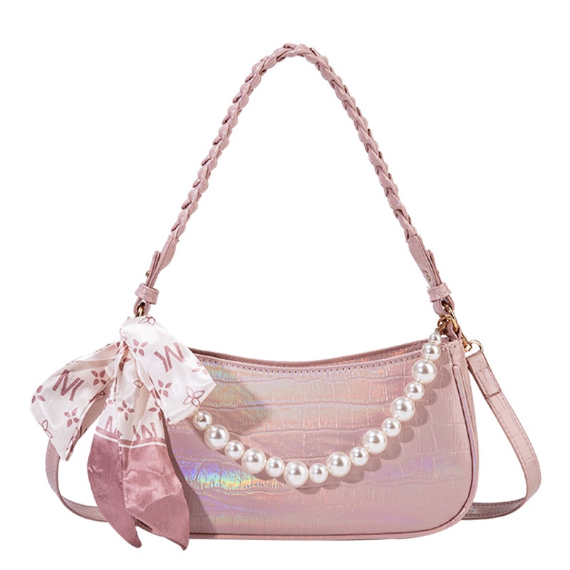 Túi Xách Kẹp Nách Phối Dây Xích Đính Ngọc Trai Phong Cách Thời Trang Phương