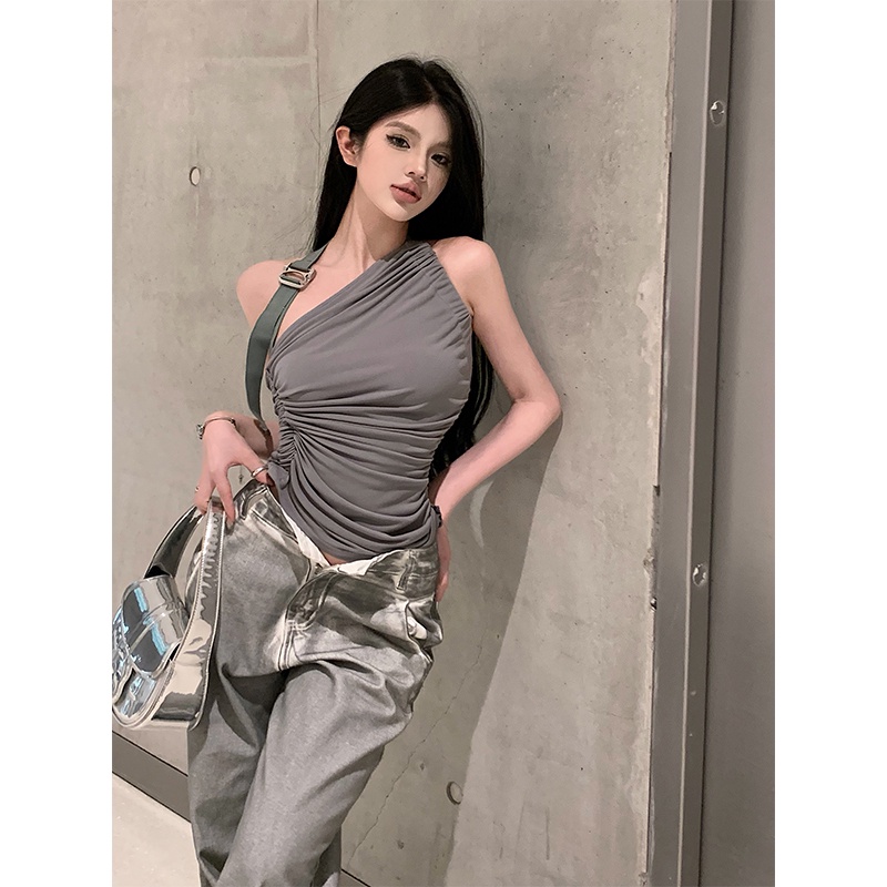 Áo Croptop Hai Dây Lệch Tà Thời Trang Dành Cho Nữ