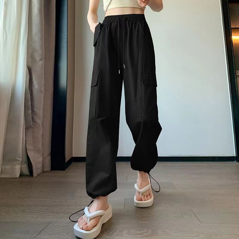 Quần Dài Thể Thao Lưng Cao Vải Mỏng Phối Dây Rút Thời Trang Mùa Hè Cho Nữ