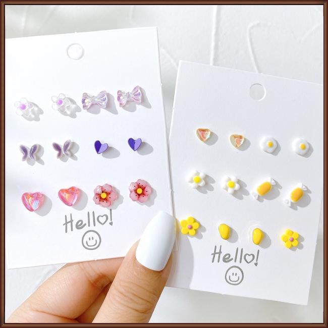 Set 6 / 8 Đôi Bông Tai Hình Hoa / Bướm / Trái Cây Nhiều Màu Sắc Thời Trang Cho Nữ