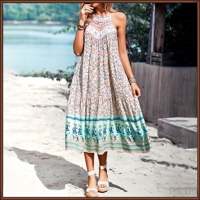 Đầm Hai Dây Hở Lưng Cổ Chữ V Họa Tiết Hoa Phong Cách Boho Thời Trang Mùa Hè Cho Nữ