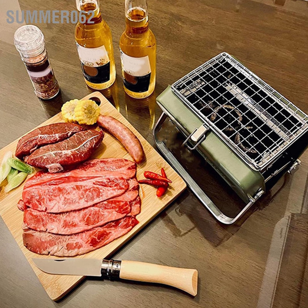 Summer062 Bếp Nướng Di Động Mini Có Thể Gập Lại Than BBQ Cho Tiệc Ngoài Trời Cắm Trại Du Lịch Dã Ngoại Sân Vườn Bãi Biển Đảng Xanh