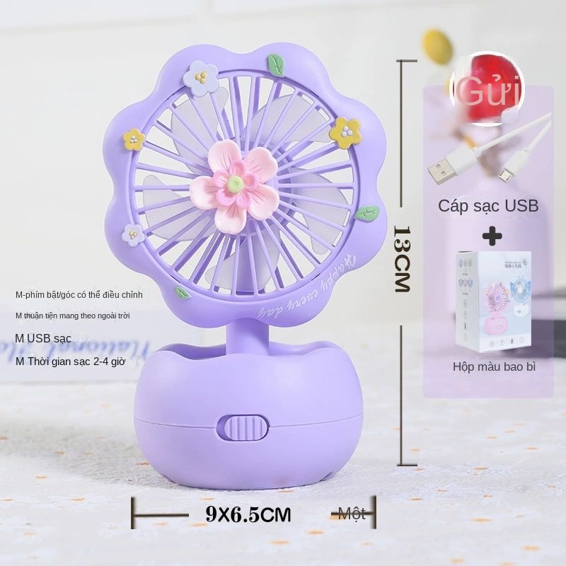 Quạt Sạc usb Mini Cầm Tay Để Bàn Hình Hoa Cho Bé Gái