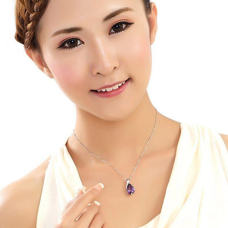 Ygt Vòng cổ Đính Đá Zircon Hình Giọt Nước Màu Tím Đẹp Mắt Dành Cho Nữ