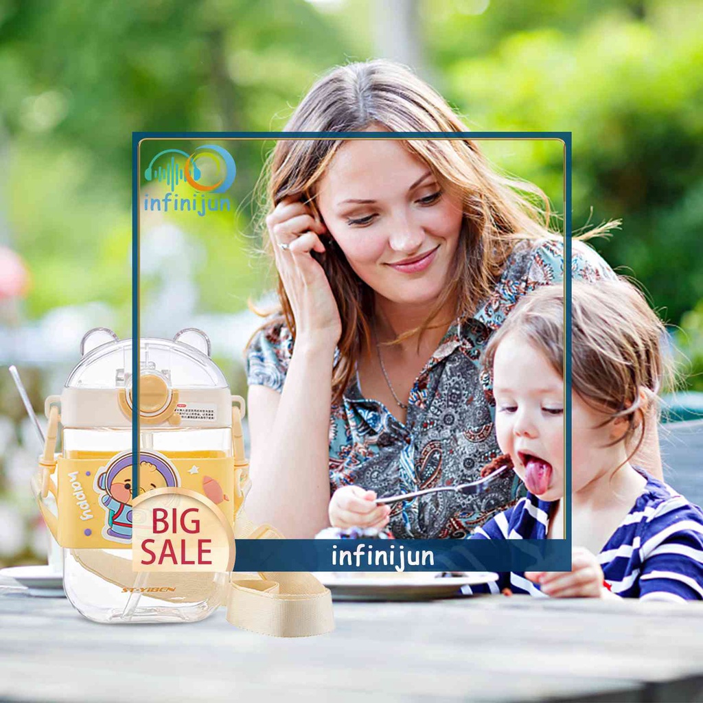 Bình Nước Thể Thao 470ml Có Ống Hút Họa Tiết Gấu Dễ Thương Cho Bé