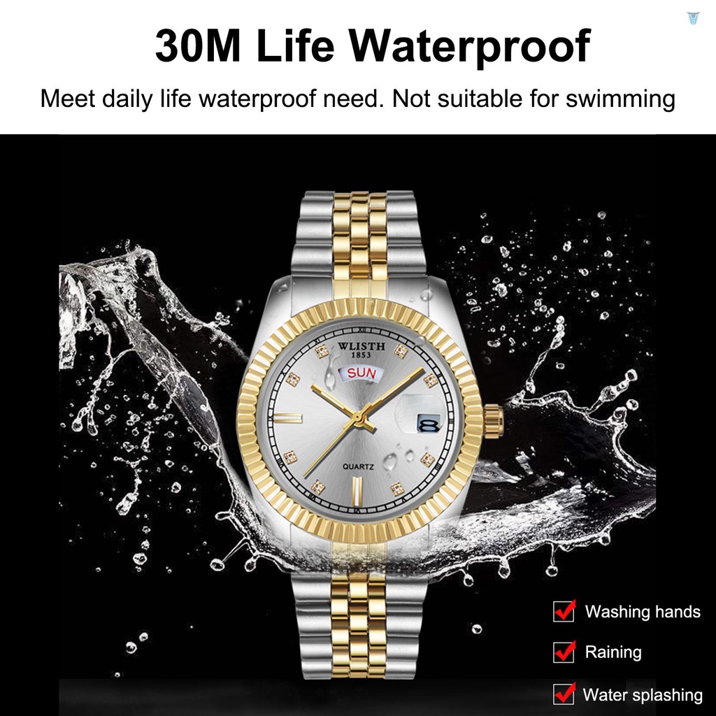 Đồng Hồ Analog Máy Quartz Dây Thép 30M Chống Thấm Nước Phát Sáng / Tuần / Ngày WLISTH S525 Phong Cách Doanh Nhân Cổ Điển Cho Nam
