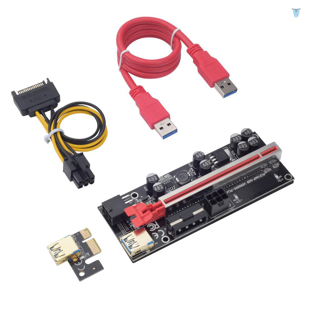 Card Mở Rộng PCI-E 009SPLUS 1X-16X Kèm 8 Tụ Điện Trơn 6pin