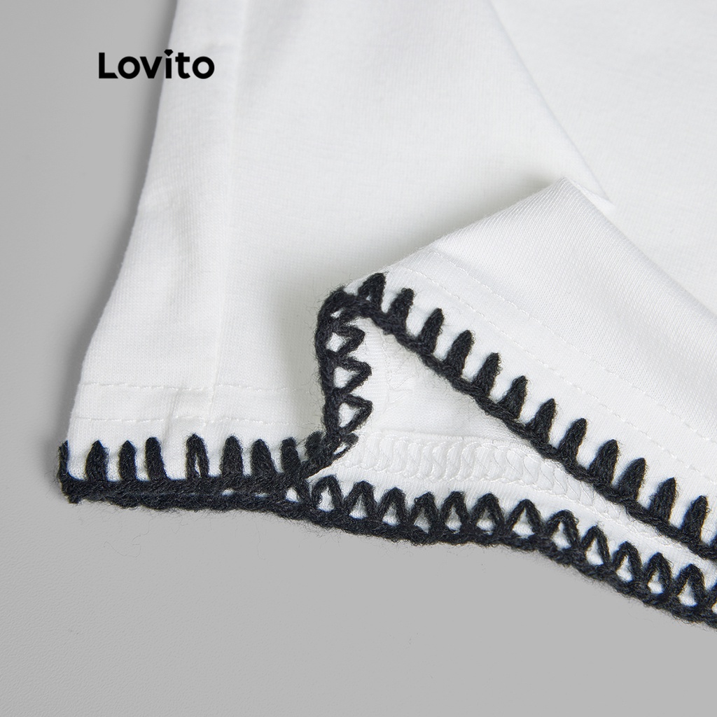 Áo thun Lovito màu trơn phối viền tương phản phối túi cơ bản phong cách thường ngày dành cho nữ L52AD023 (trắng)