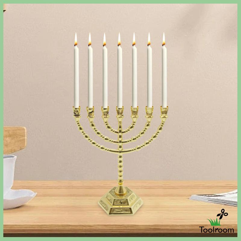 Giá Đỡ Nến Menorah 7 Nhánh 7.9 inch Bằng Kim Loại Truyền Thống