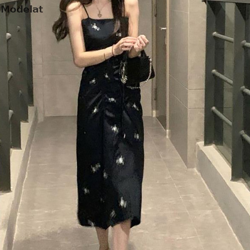 Đầm Dài Hai Dây Mỏng In Họa Tiết Gợi Cảm Mùa Hè Cho Nữ WTD