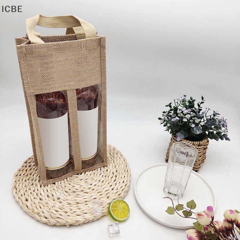 Ic Túi Vải Đay Bọc Chai Rượu Vang Đỏ Tote Có Tay Cầm