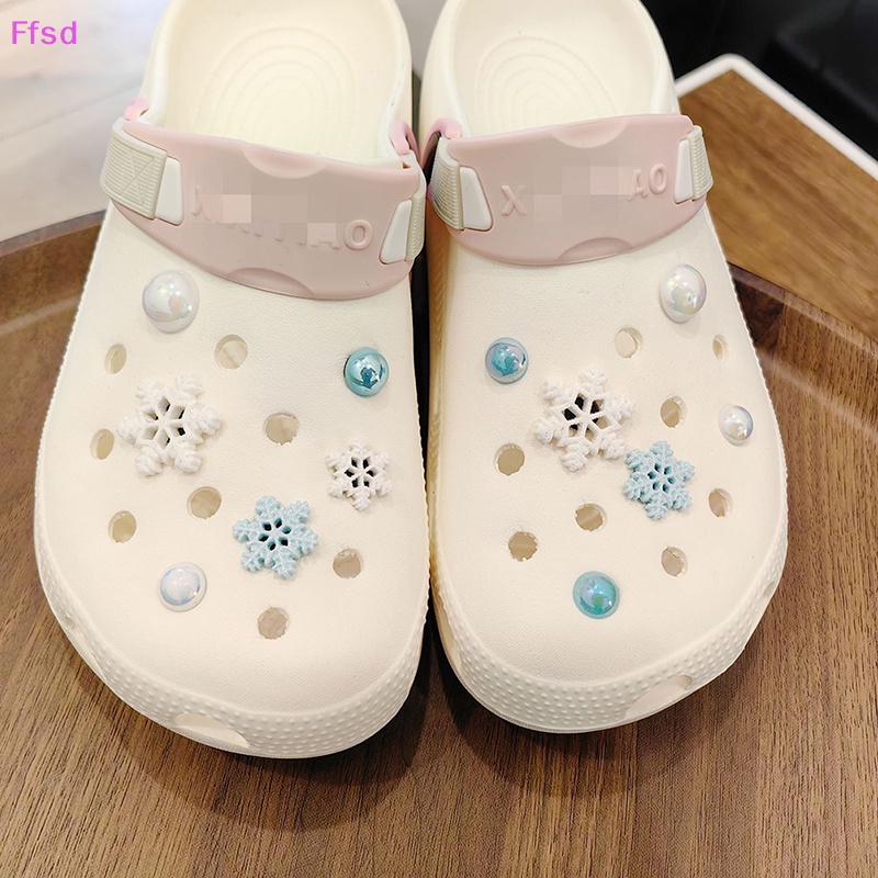 1 Bộ Phụ Kiện Trang Trí Giày Hình Hoa Tuyết Đính Ngọc Trai DIY