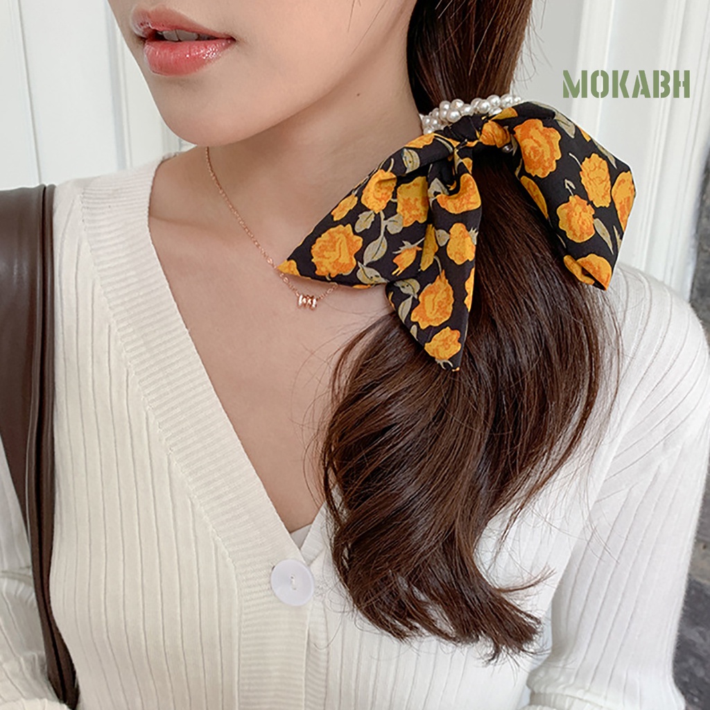 Dây Cột Tóc Họa Tiết Hoa Đính Ngọc Trai Giả Chống Rơi Thời Trang