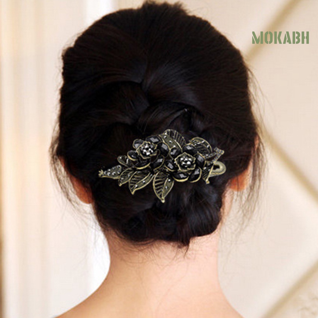 Kẹp Tóc Hình Hoa Hồng Bằng Kim Loại Đính Đá Lấp Lánh Thanh Lịch Cho Nữ
