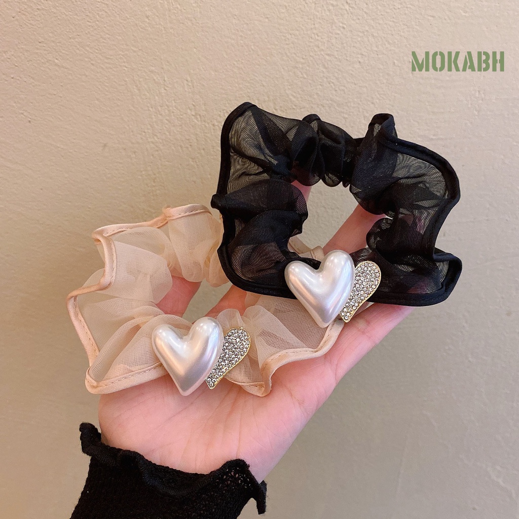 Dây Cột Tóc Co Giãn Cao Họa Tiết Trái Tim Đôi Lấp Lánh