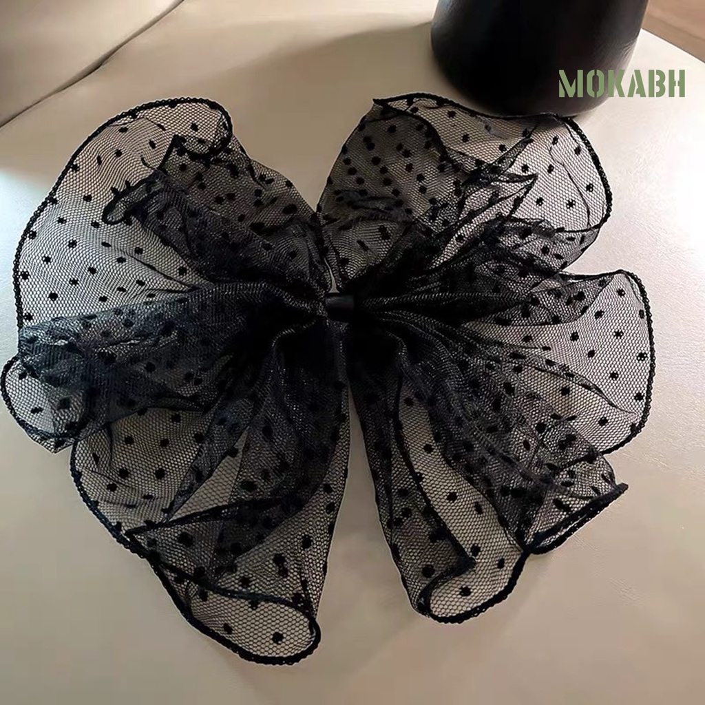 Kẹp Tóc Nơ Họa Tiết Chấm Bi Co Giãn Tốt Phong Cách Hàn Quốc Cho Nữ