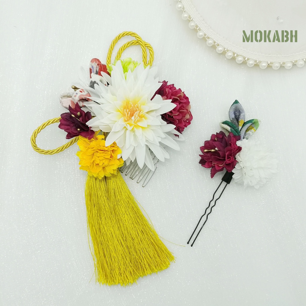 Bộ 2 Kẹp Tóc Họa Tiết Hoa Nhiều Màu Sắc Phong Cách Nhật Bản