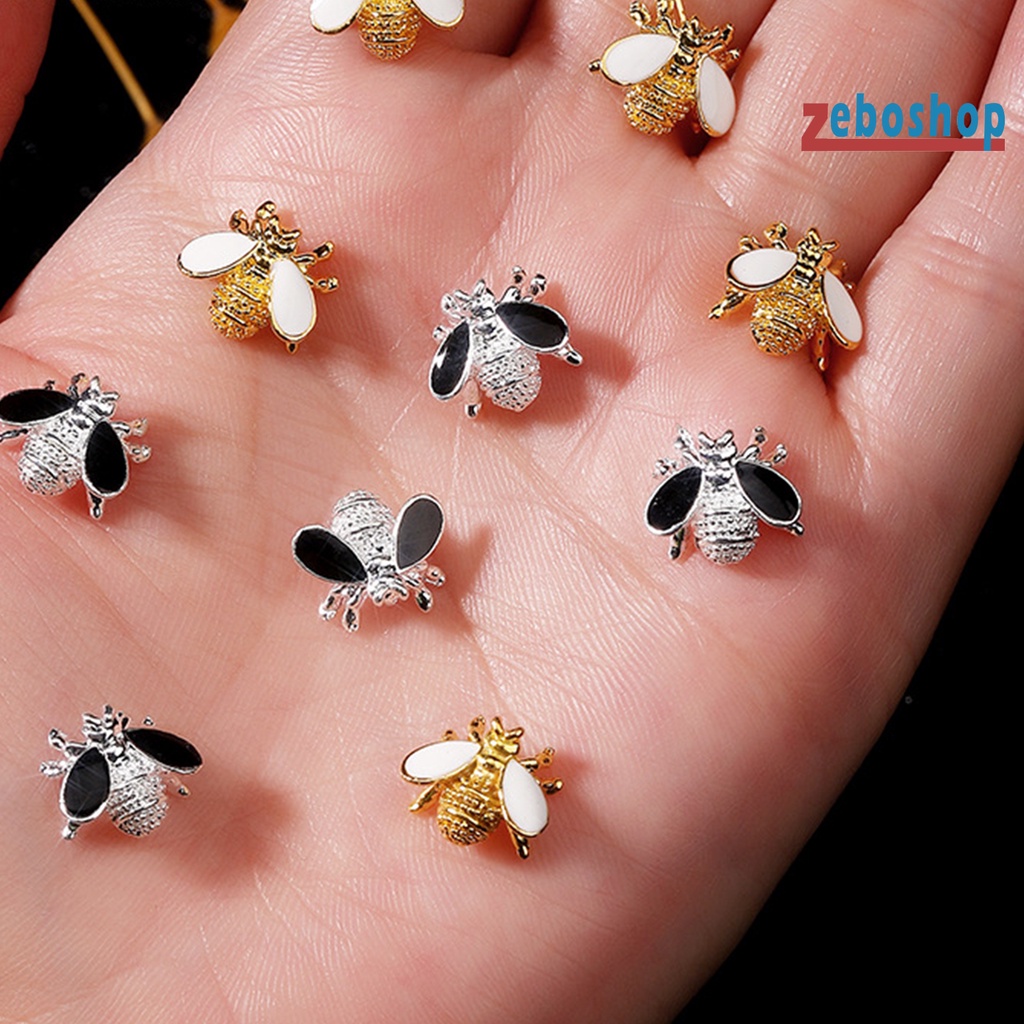 Set 10 Phụ Kiện Trang Trí Móng Tay Nghệ Thuật Hình Chú Ong Ba Chiều Màu Vàng / Bạc Phong Cách Punk