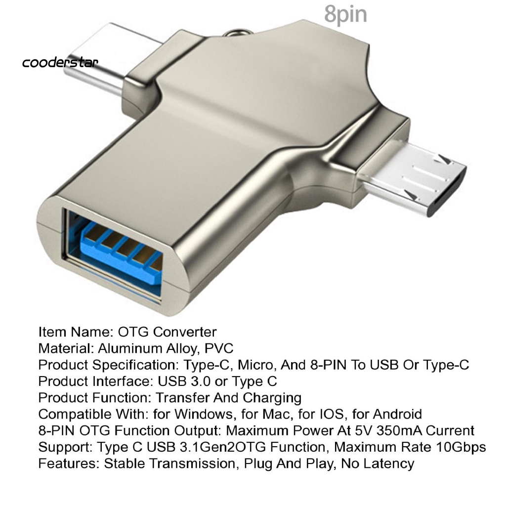 Bộ Chuyển Đổi OTG USB-A Sang Type C / USB3.0 / 8-PIN 3 Cổng Tốc Độ Cao