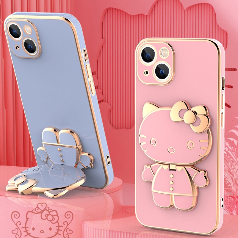 Giá Đỡ Điện Thoại Có Gương Trang Điểm Xoay Được Hình Mèo Kitty Đáng Yêu