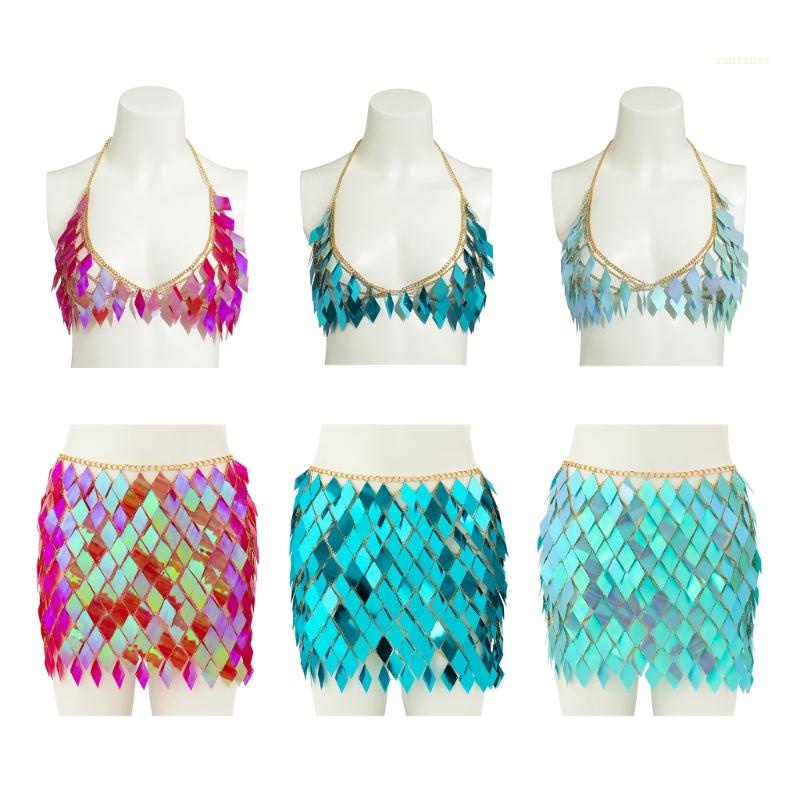 Áo Croptop Đính Kim Sa Lấp Lánh Gợi Cảm Cho Nữ