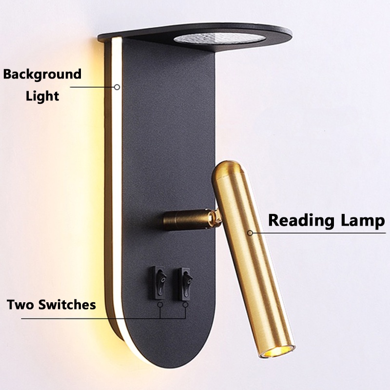Đèn LED Đọc Sách Bằng Nhựa Acrylic Mặt Nhám Khung Sắt Kèm Hai Công Tắc Thiết Kế Mới Dành Cho Phòng Ngủ