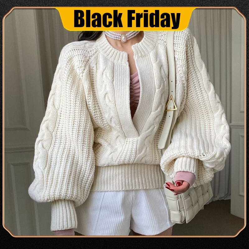 Áo sweater giữ ấm tay phồng dáng rộng màu trơn phong cách Hàn Quốc sang trọng thời trang thu đông dành cho nữ