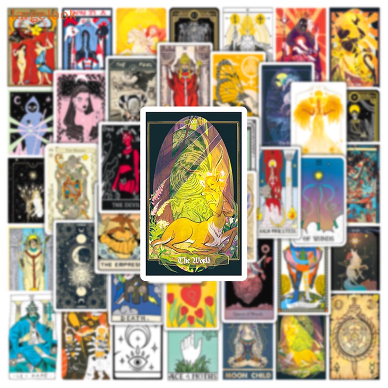 Bộ 50 Miếng Dán Thẻ Bài Tarot Graffiti Chống Thấm Nước Dùng Trang Trí Vali / Laptop / Ván Trượt / Xe Máy