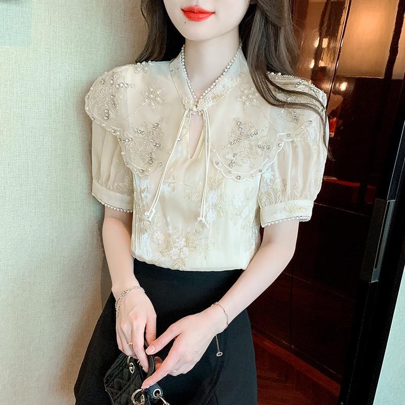 Áo Sơ Mi Ngắn Tay Họa Tiết Thêu Ba Chiều Phong Cách Mùa Hè Mới Cho Nữ D7T3