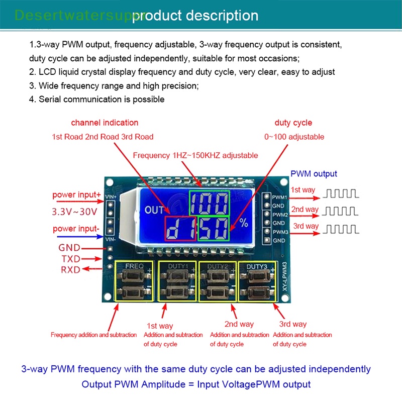 Mô Đun Điều Chỉnh Tần Số Xung PWM 3 Chiều Màn Hình LCD