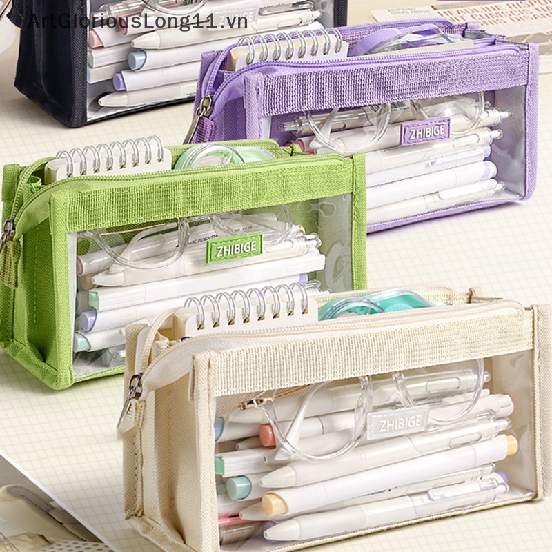 Túi Đựng Bút Trong Suốt Sáu Ngăn Sức Chứa Lớn Có Khóa Kéo Tiện Lợi