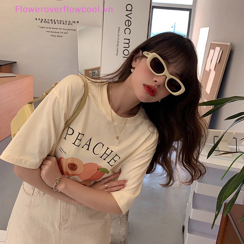 Áo Thun T-shirt Cotton Cổ Tròn Tay Ngắn In Hình Quả Đào Thời Trang Mùa Hè Dành Cho Nữ