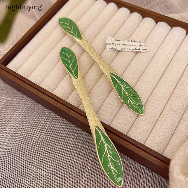 Kẹp Tóc Hình Lá Tráng Men Xanh Phong Cách Tối Giản Cổ Điển Cho Nữ