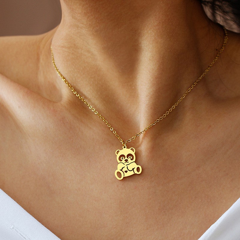 Vòng cổ Thép Không Gỉ Mạ Vàng Mặt Gấu Trúc Dễ Thương Phong Cách Hip Hop Cho Nam Và Nữ