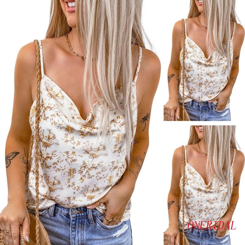 Áo Hai Dây Cổ Chữ V Vải Satin Họa Tiết Hoa Thời Trang Cho Nữ