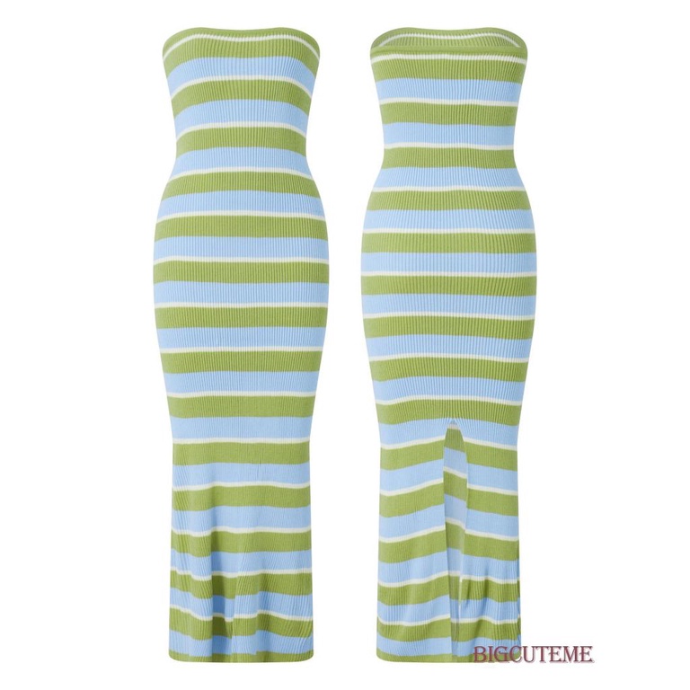 [] Đầm Midi Dệt Kim Không Tay Kẻ Sọc Màu Sắc Tương Phản Thời Trang Mùa Hè Dành Cho Nữ