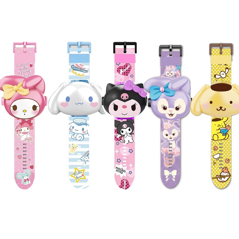 Đồng hồ MICHLEY kiểu máy chiếu họa tiết Sanrio Hello Kitty cún Cinnamon Melody dành cho trẻ em