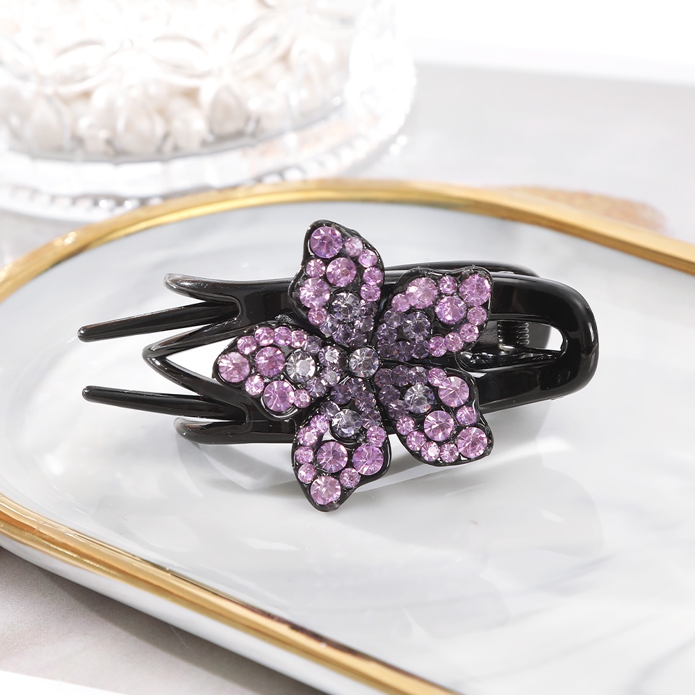 Haimeikang Kẹp Tóc Ba Răng Đính Đá Phong Cách Vintage Thanh Lịch Cho Nữ