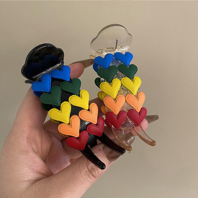 Kẹp Tóc Hình Trái Tim Màu Cầu Vồng Phong Cách Mới Cho Nữ